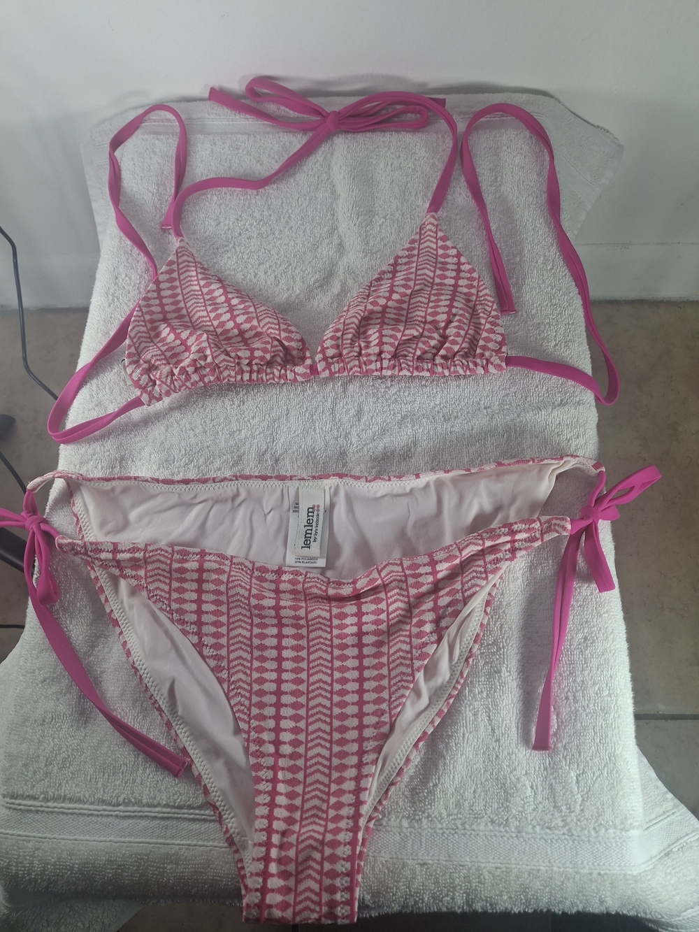 Lemlem Pink Geometric Tie-Side Bikini